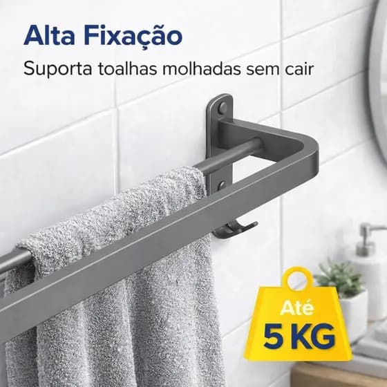 Porta Toalha Duplo Banheiro Inox Sem Furo – Fixação Adesiva Premium