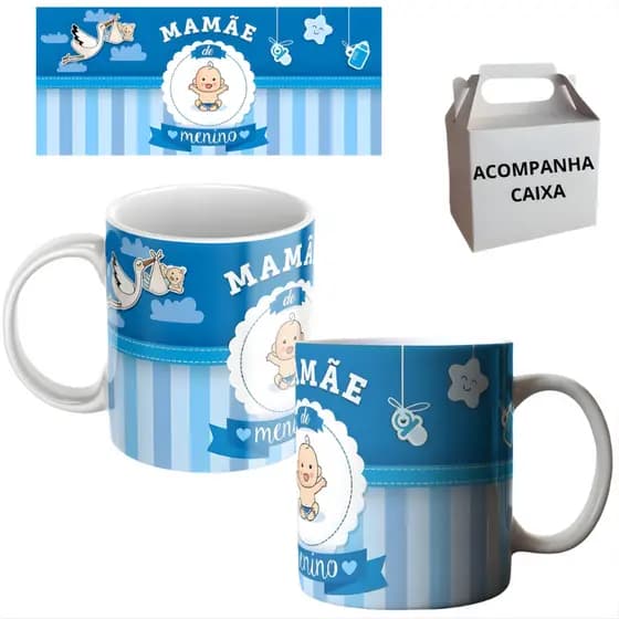 Caneca Personalizada Chá Revelação Menino Mamãe Porcelana Premium Café 325ml
