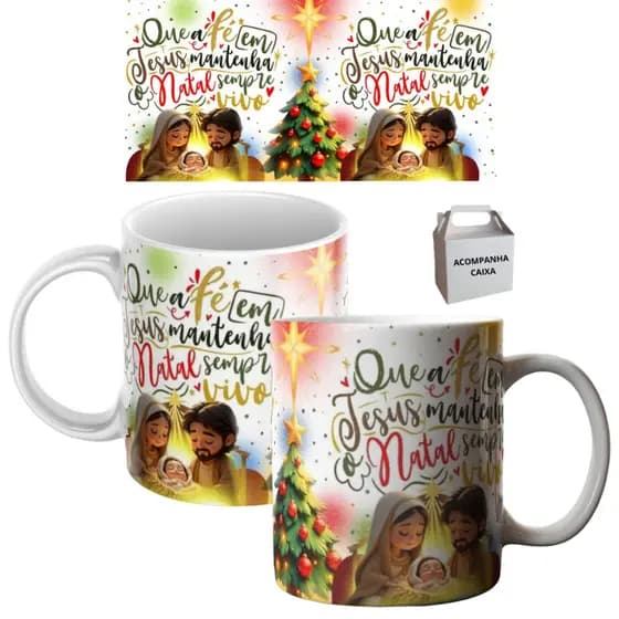 Caneca Personalizada Natal Porcelana Café 325ml