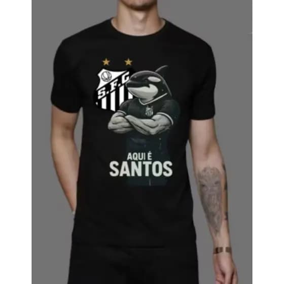 Camiseta Unissex Time Santos Personalizada Esportes AQUI É SANTOS - 100% Algodão