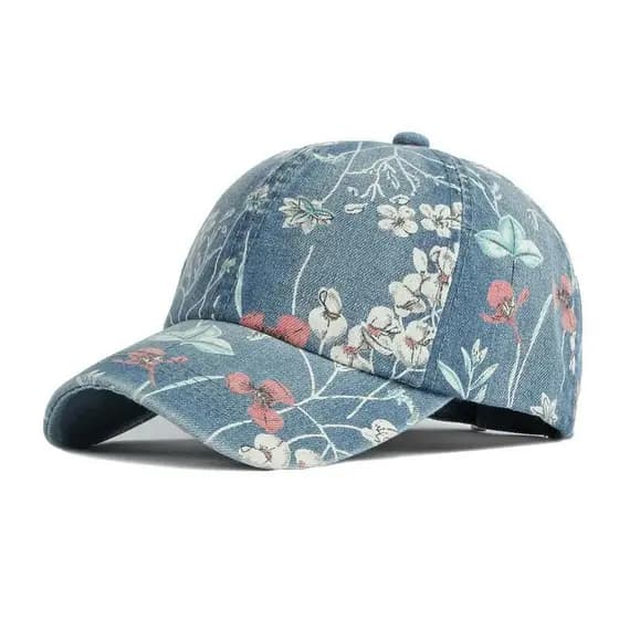 Boné de Beisebol de Denim com Estampa Tropical Boho, Boné Snapback Feminino para Atividades ao Ar Livre, Boné de Denim L