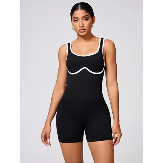 Macacão Curto Bicolor Ribana Premium - Veste 36 ao 42 (Fitness/Casual)