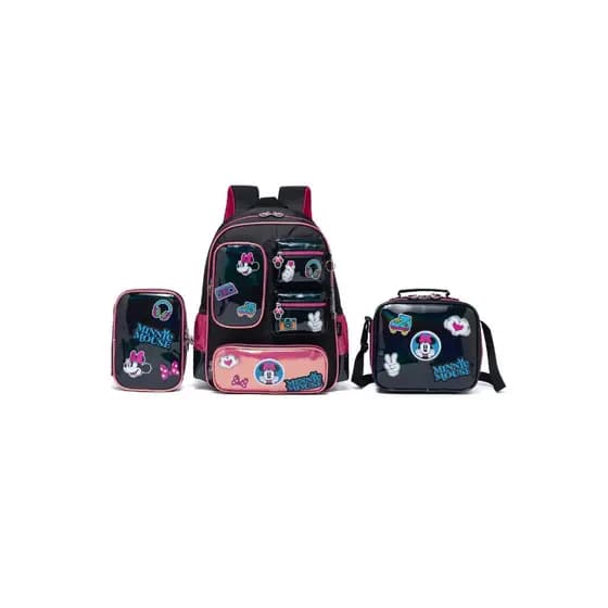 Kit Minnie Mochila Lancheira Estojo Escolar Rodinha Infantil Feminina Disney