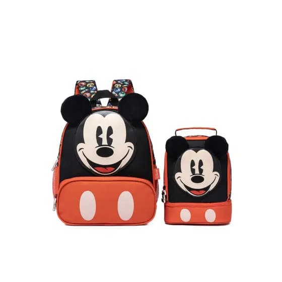 Kit Mochila Costas Mickey Pré Escolar Infantil Lancheira Térmica