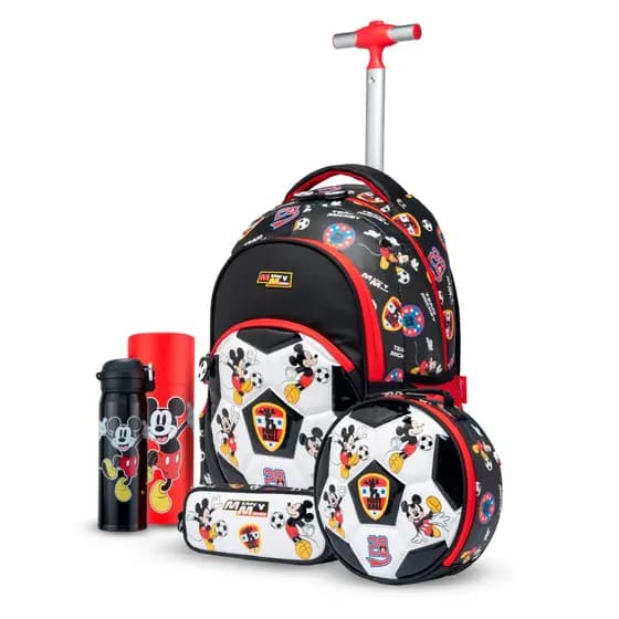Kit Mochila Disney Rodinha Lancheira Estojo Garrafa Mickey Mouse Infantil