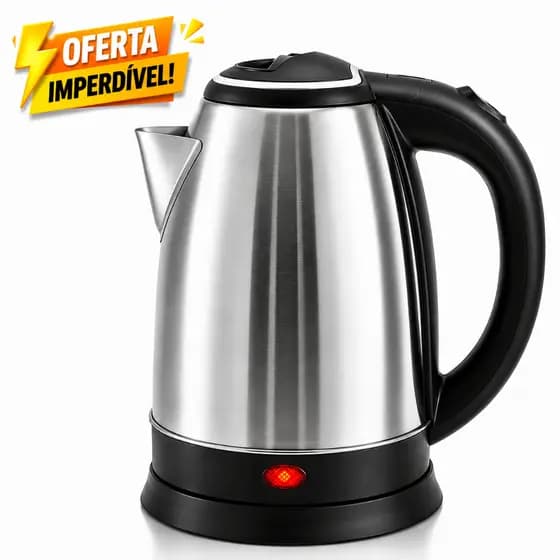 Chaleira Elétrica Automática Aço Inox 1,8 Litros Ferve Rápido 110v ou 220v Base 360° Luz Indicadora