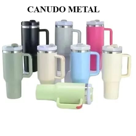 Copo Térmico Inox Alça Flip Straw com canudo de Metal 1200ml MARAVILHA