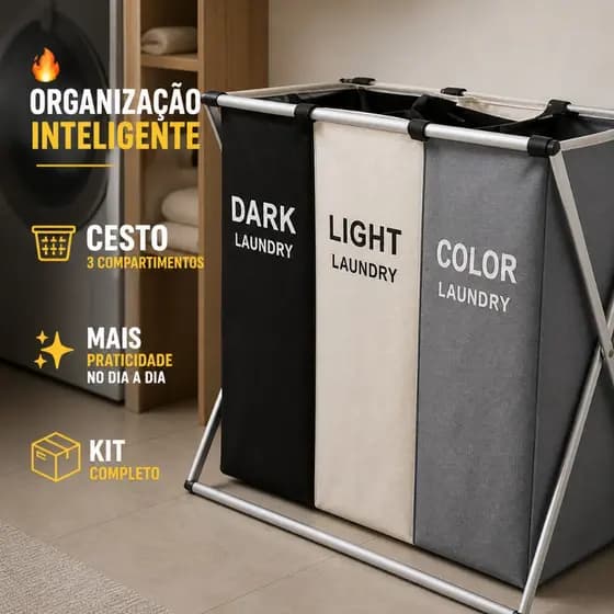 Cesto Roupa Suja cesto de roupa suja moderno Dobravel 3 Compartimentos Organizador Grande