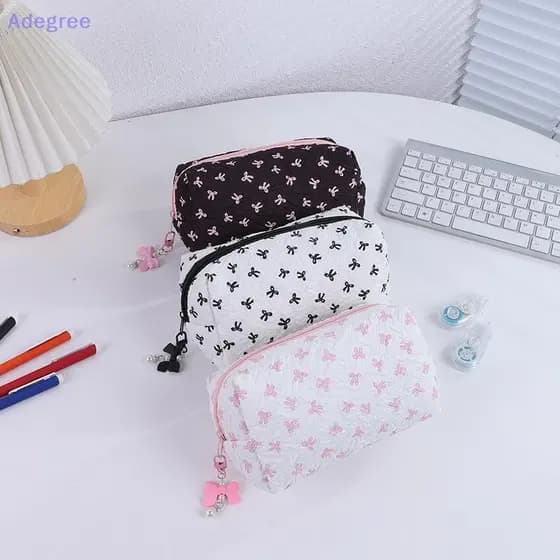 Adegree Bolsa De Armazenamento Fofa Com Laço Rosa De Desenho Animado , Leve , De Produtos De Higiene Pessoal , Tecido De