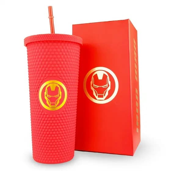 Copo Marvel Homem De Ferro Stiff Oficial 710ml Vermelho Canudo