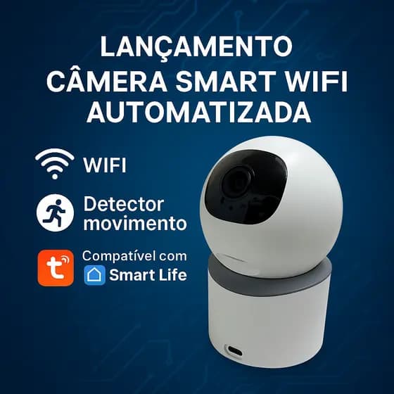 Câmera de Segurança 3MP Wi-Fi Inteligente com Controle por Voz Alexa e Google, Áudio e Noturna