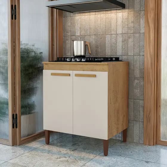 Balcão para Cooktop 4 ou 5 Bocas Veneza Armário de Cozinha com Nichos 2 Portas Pés Reguláveis