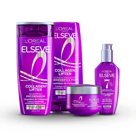 Kit Elseve Collagen Lifter Shampoo Condicionador Máscara Leave in 200ml