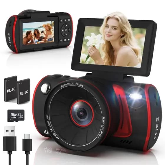Camera Fotografica Digital 64 megapixels 4K Selfie Zoom 18X Com Tela Flip De 180 Vlog Com Cartão Sd 32gb