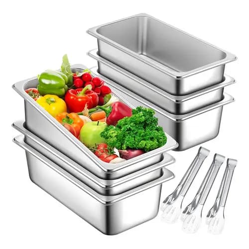 Kit 6 Cuba Gastronomica Inox 1/3x100mm Aço Inox Com 3 Clipes Prateado-Rechaud Inox