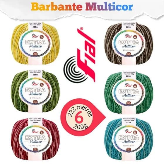 Barbante Multicolor Fial Extra 200g N6 – Linha para Crochê e Artesanato 223m