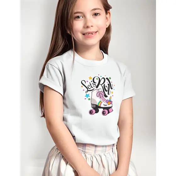 Camiseta Blusa Infantil Juvenil Patins Luna Tendencia 2 A 16 Lets Roll Estrelas Algodão Basica Moda