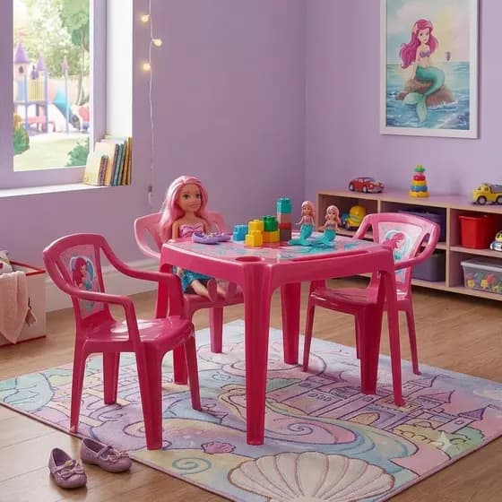 Mesa Infantil Rosa Sereia Menina - Design Prático com Porta Copos Quarto Brinquedoteca Escola