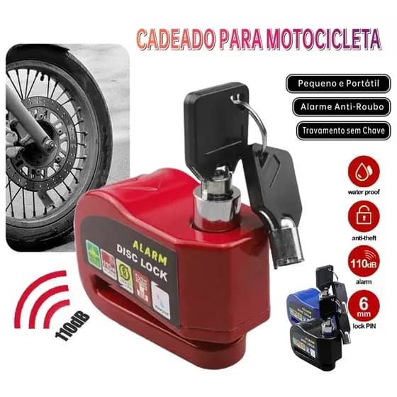 Trava de Disco com Alarme 110dB – Cadeado Anti-Furto para Moto, Bike e Scooter