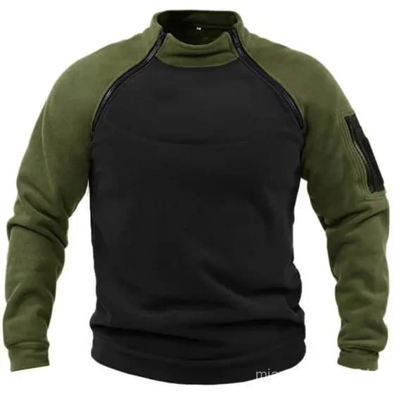 Cross-Border masculino gola alta esportes ao ar livre moletom outono inverno quente tático jaqueta de lã com zíper pulôv