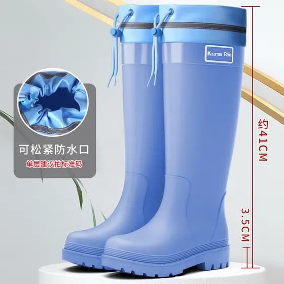 Botas de chuva impermeáveis extra-altas para mulheres, calçado aquático de cano alto para adultos, botas de chuva estilo