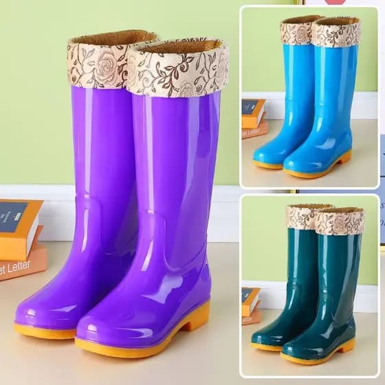 Botas de chuva femininas de cano alto, botas de chuva com sola de borracha antiderrapante, calçados de borracha protetor