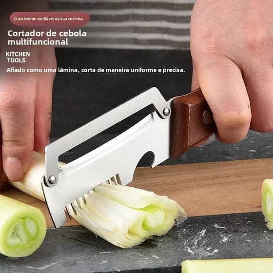 Cozinha multifuncional 3 em 1 cortando e cortando faca, cortador de batata, cortador de escalião, específico para casa