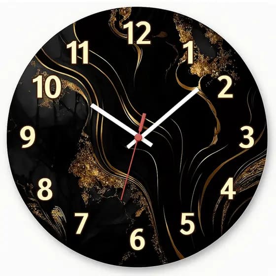 Relógio de Parede Luxo Preto com Dourado – Design Abstrato 1 Moderno 29cm Pendulart
