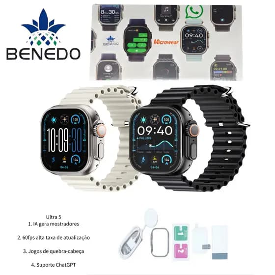 Smartwatch Microwear Ultra 5 49MM 2 pulseiras Series 11 GPS GPS CHATGPT Inteligente Original