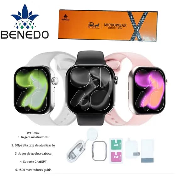 Smartwatch Microwear W11 Mini 41mm 2 Pulseiras Série 11 IP68 GPS Chat Gpt Original inteligentes