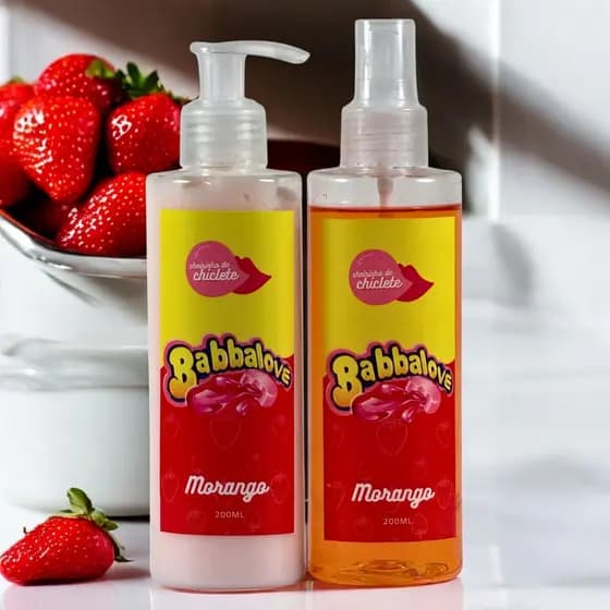Kit Egeu Babbalove Morango Hidratante Corporal e Body Splash 200ML cada.