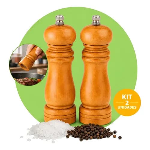 2 PCS Moedores De Sal Pimenta Especiarias Em Madeira Premium 15 CM