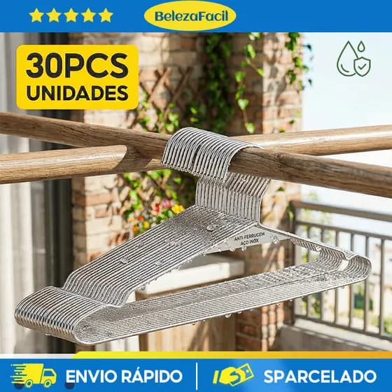 Kit 10/20/30 Cabides de Aço Inoxidável 304 Luxosos 42cm, Resistentes, Antiferrugem e Antiderrapante,Para Roupas Adultas
