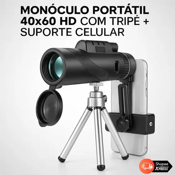 Telescópio Monóculo 40x60 HD Zoom Portátil Suporte de Celular e Tripé