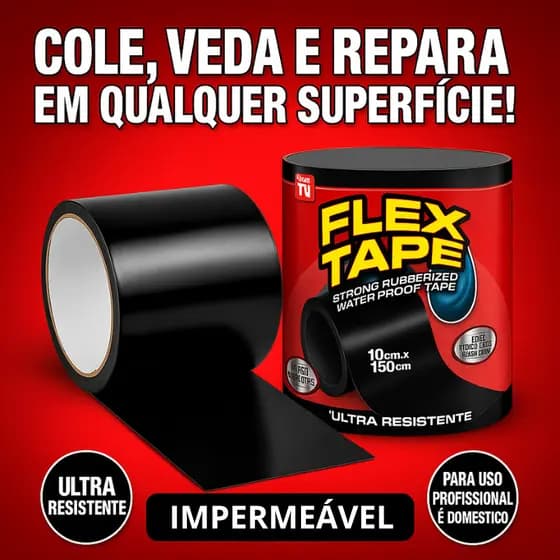 Fita Flex Tape Preta 10cm x 150cm Cola Tudo Multi Aplicação Reparos Geral