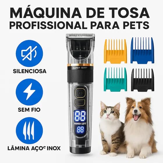 Máquina de Tosa Recarregável Sem Fio Profissional para Cães