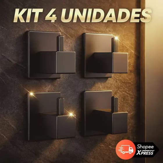 Porta Toalha de Banheiro Gancho Cabide Quadrado Preto Luxo