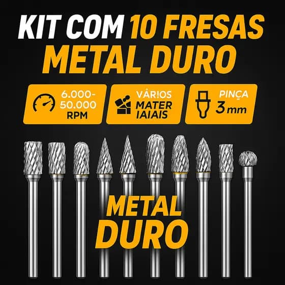 10 Limas Rotativas Cilíndricas Metal Duro Fresa para Madeira, Aço e Ferro
