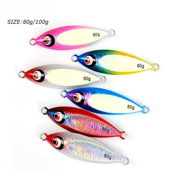 Isca Artificial de Metal para Pesca, 80g 100g, Isca Dura de Afundamento Lento, Jigging, Isca Artificial Brilhante, par