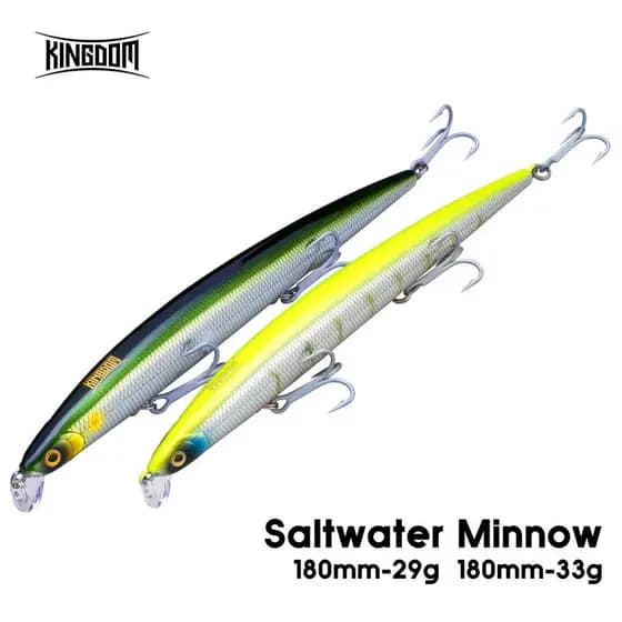 Iscas de Pesca Marítima Kingdom 18cm 29g 33g Iscas Flutuantes de Afundamento Lento Minnow Wobbler Iscas Artificiais Rígi