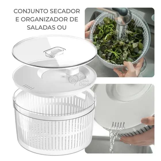 Secador E Organizador de Salada Centrífuga Manual Com Tampa 5,5L - Ou