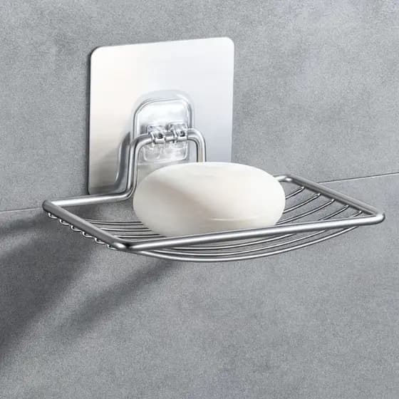 Saboneteira de Inox com Adesivo Forte Sem Furo para Banheiro Cozinha Antiferrugem Preta ou Prata