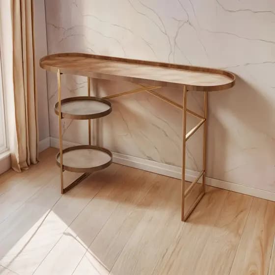 Aparador Luxo Multiuso Para Sala de Estar 120cm Couro Ecológico e Ferro Buffet Lateral Carrinho de Bebidas Premium
