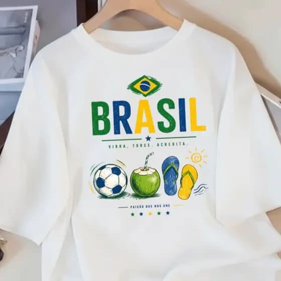 Camiseta Camisa Feminina 100%Algodão roupa blusa mulher estilosa Copa do Brasil Bandeira Torcida