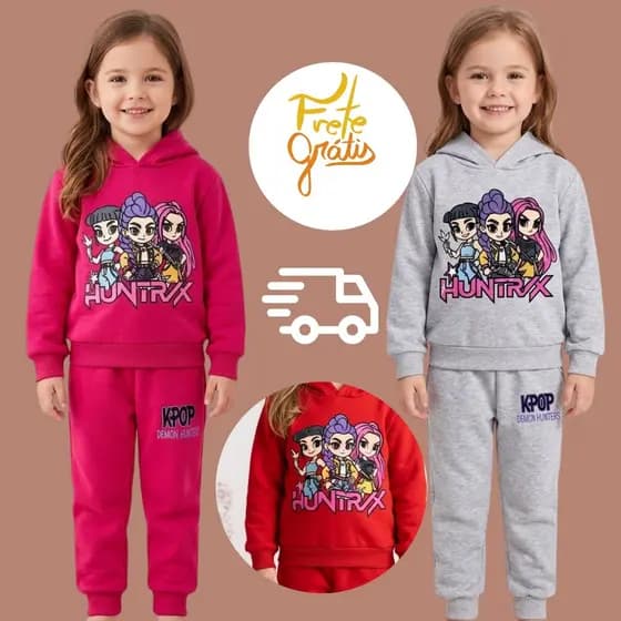 Conjunto Moletom Infantil Menina Huntrix Inverno Algodão Quentinho Tam 2 ao 8 Anos