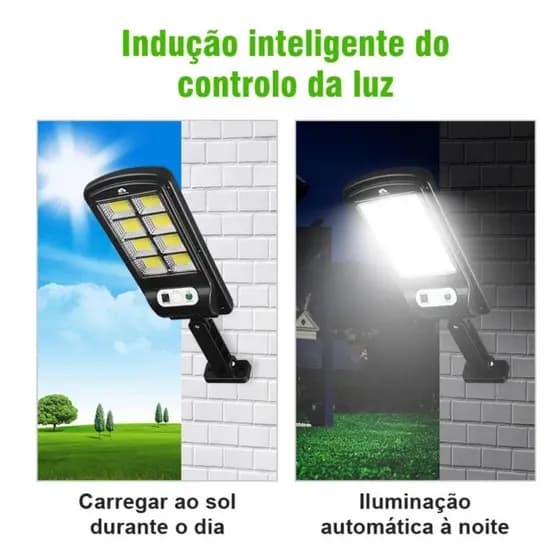 Luminária Solar LED Poste Rua Refletor 128 Cob Sensor Presença Movimento Prova D' Água Com Controle
