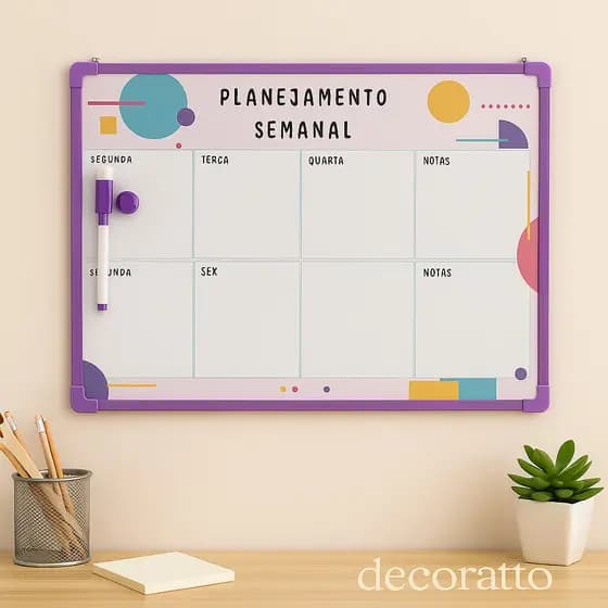 Quadro Branco Planner Semanal Magnético 30x40 Lousa De 2 Lados c/ Caneta Ímãs Colorido Corrente