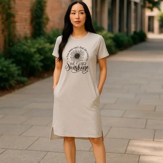 Vestido Camisetão Midi Feminino Algodão Malha Confortável Com Bolso Casual Básico para Lazer Dia A Dia