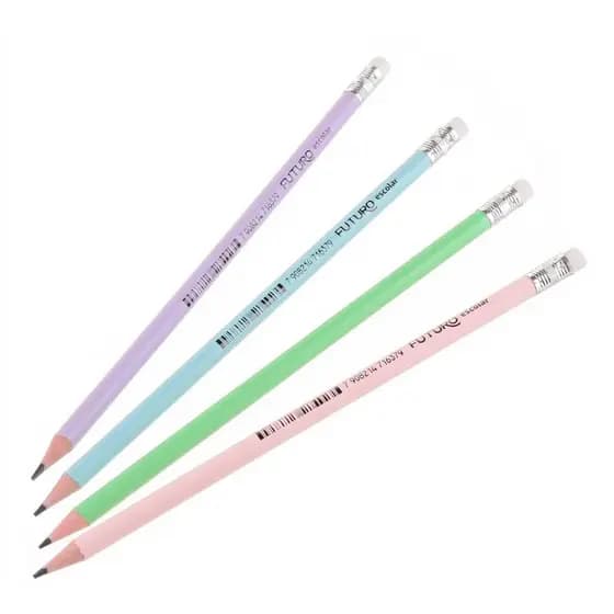 KIT 4 LÁPIS HB GRAFITE TONS PASTEIS CANDY LOVERS COM BORRACHA FUTURO ESCOLAR