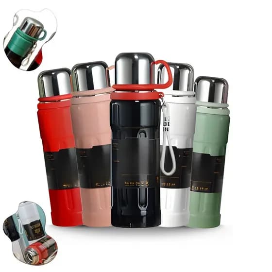 Garrafa Térmica 800ml Inox Premium com Tampa Copo e Alça de Silicone – Mantém Quente ou Frio